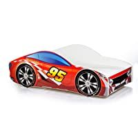 Cama infantil coche de carreras + somier (barandas) + colchón de espuma con cubierta 140x70 cm 160x80 cm 180x80 cm…